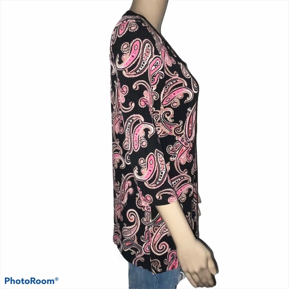 Charter Club paisley lace up chain collar blouse - Picture 3 of 5